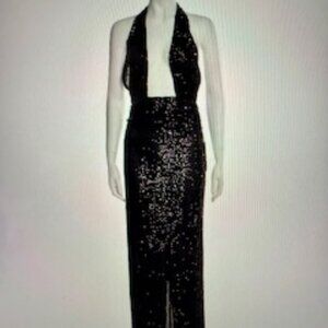 Black Sequined Halterneck Long Dress - M